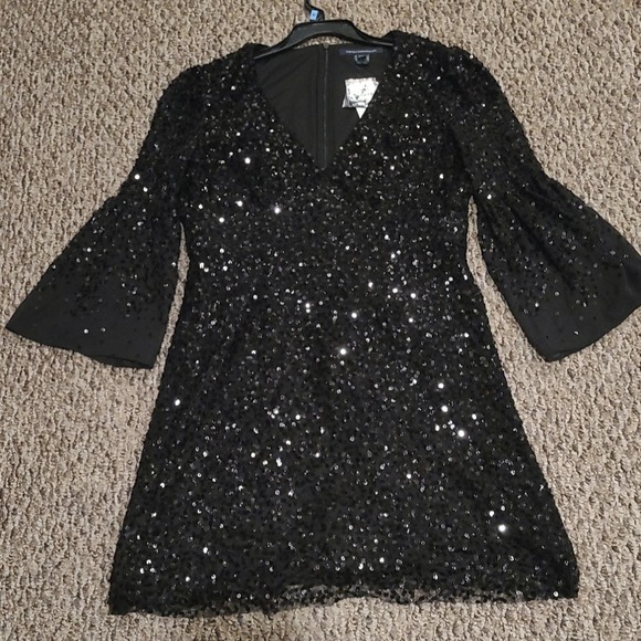 French Connection Black Sequin Long Sleeve Shirt Size 12 NWT (Style 71rbv) - Picture 1 of 7